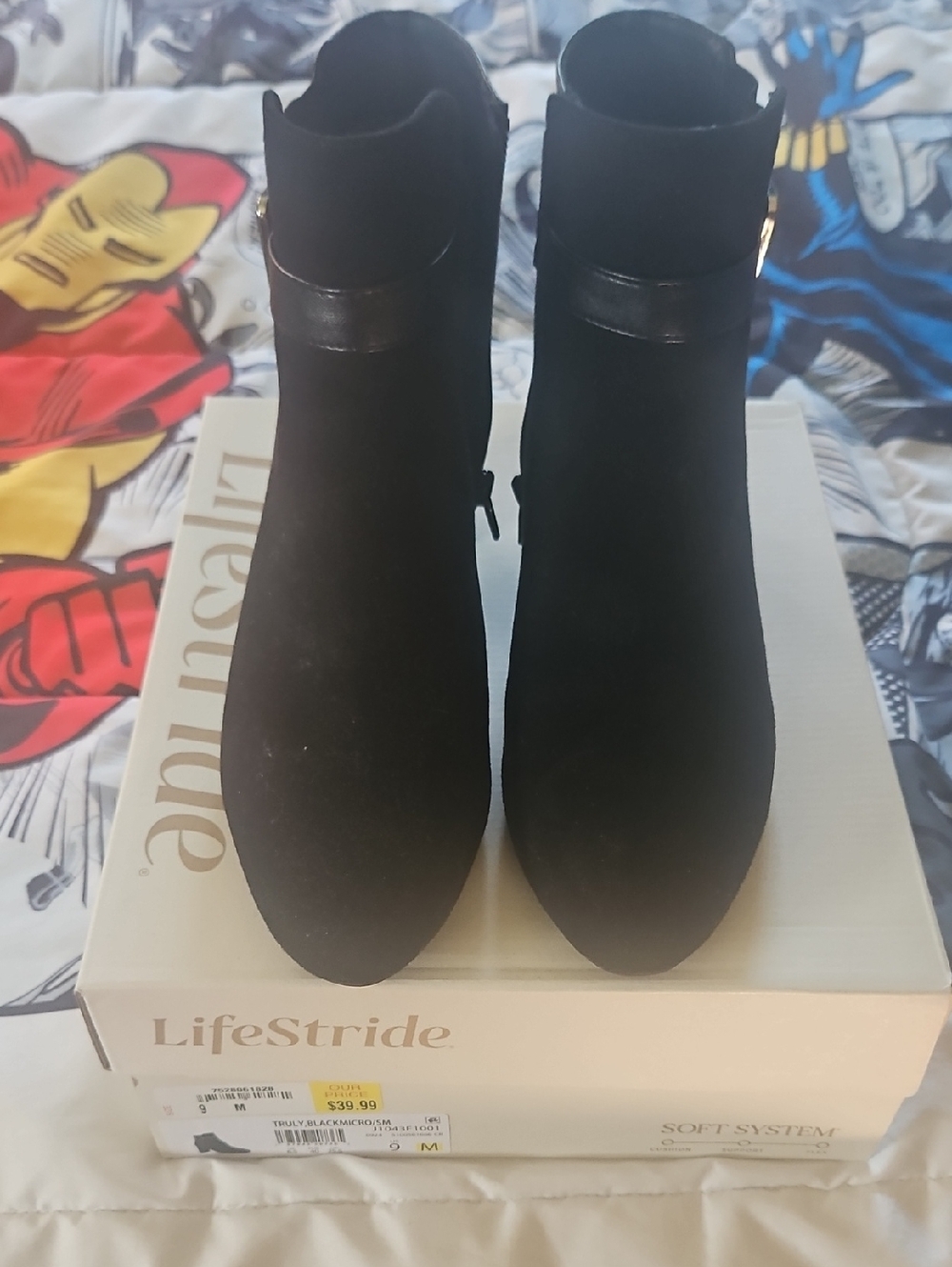 Life Stride Black Suede Ankle Booties with Side Zip